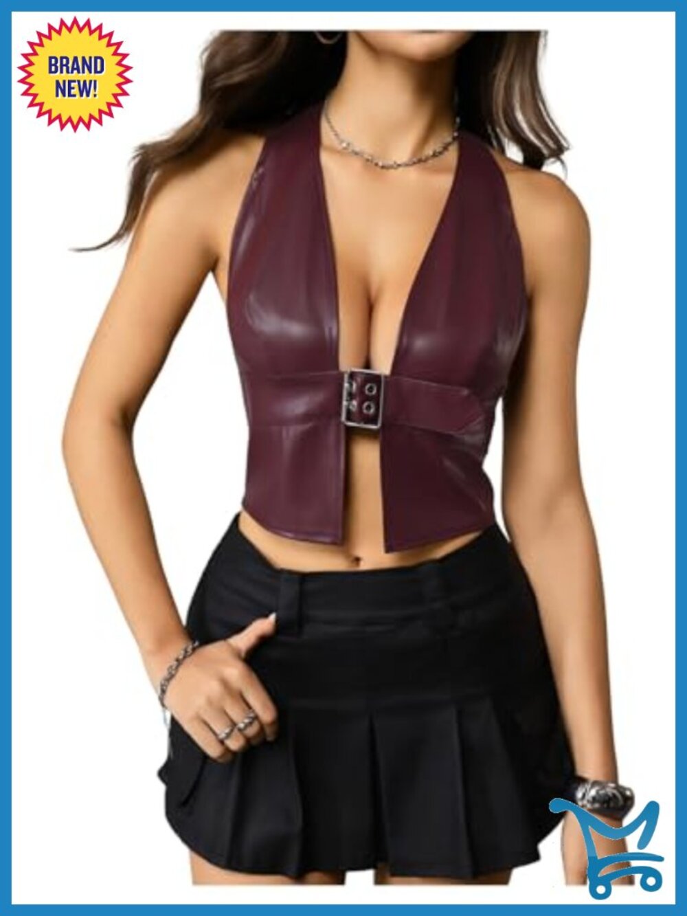 Faux Leather Halter Crop Top Sleeveless Going Out Club Top